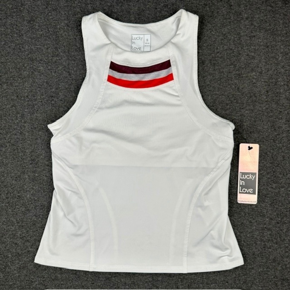 Lucky In Love Metallic Stripe Tank White W/Bra CX063-X58110 Small Womens